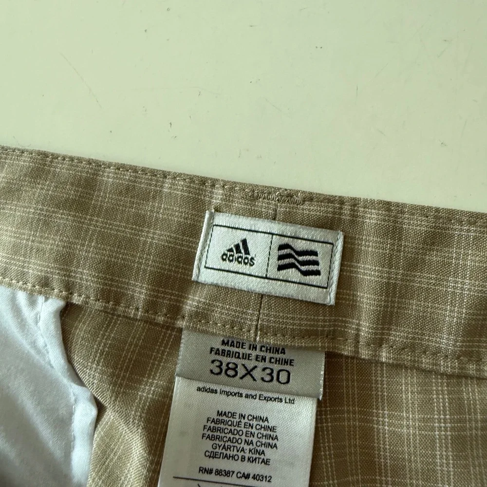 Adidas Golf Pants Mens 38 x 30 Tan Grandpa Plaid Flat Front Performance Trousers